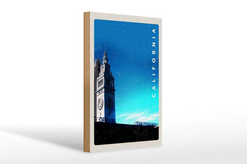 Femer GmbH Holzbild Reise 20x30cm San Francisco Californien Uhr Turm, (1 St), Glatte Holzfaserplatte (MDF), vorn beschichtet von Femer GmbH