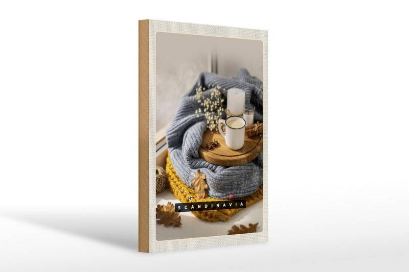 Femer GmbH Holzbild Reise 20x30cm Skandinavien Wolle Kaffee Herbst Kerze, (1 St), Glatte Holzfaserplatte (MDF), vorn beschichtet von Femer GmbH