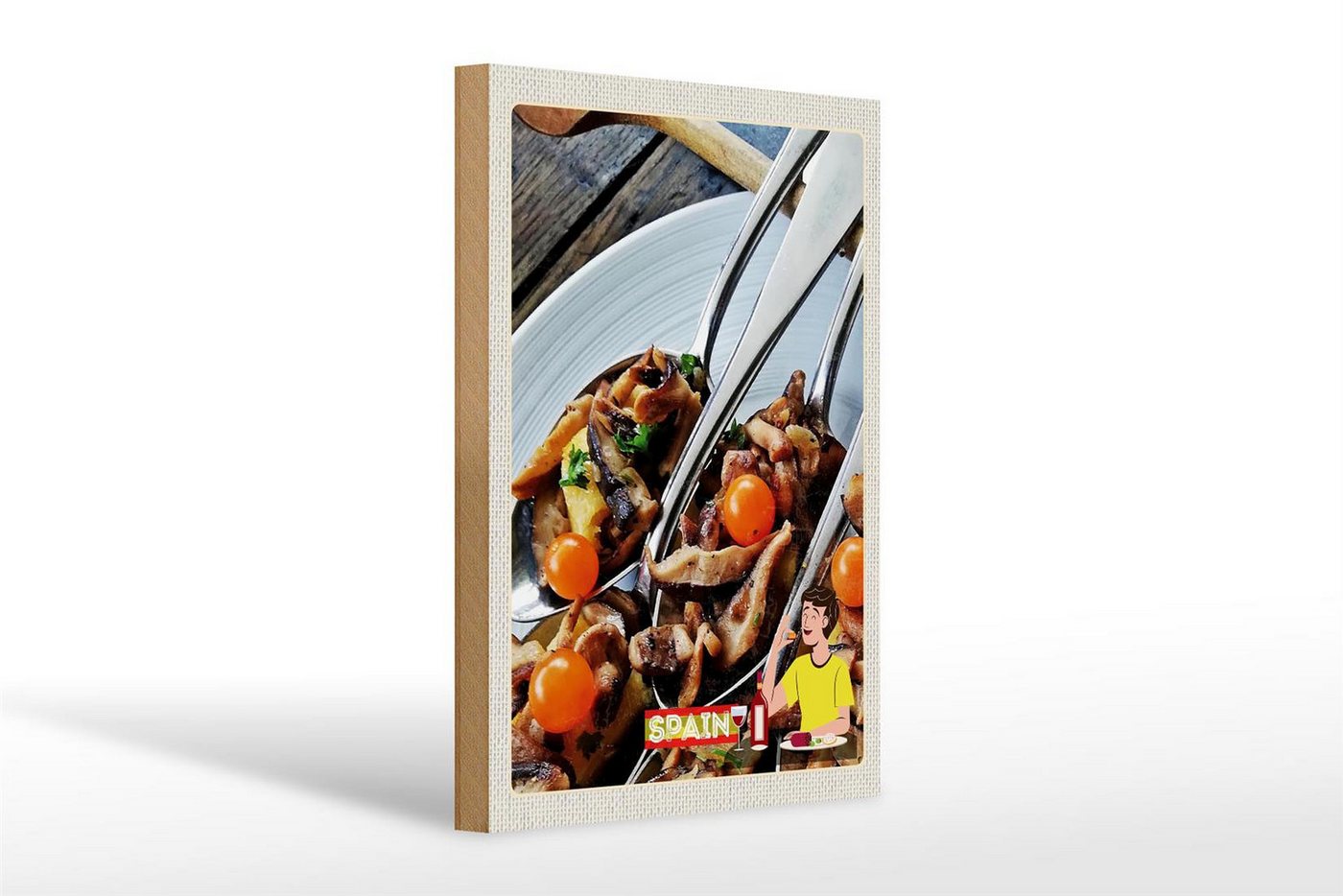 Femer GmbH Holzbild Reise 20x30cm Spanien Europa Tomaten Pilze Teller, (1 St), Glatte Holzfaserplatte (MDF), vorn beschichtet von Femer GmbH
