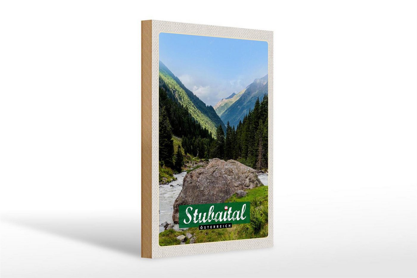Femer GmbH Holzbild Reise 20x30cm Stubaital Österreich Wanderung Natur, (1 St), Glatte Holzfaserplatte (MDF), vorn beschichtet von Femer GmbH