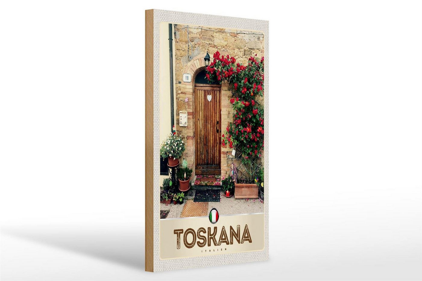 Femer GmbH Holzbild Reise 20x30cm Toskana Italien Natur Blumen Tür, (1 St), Glatte Holzfaserplatte (MDF), vorn beschichtet von Femer GmbH