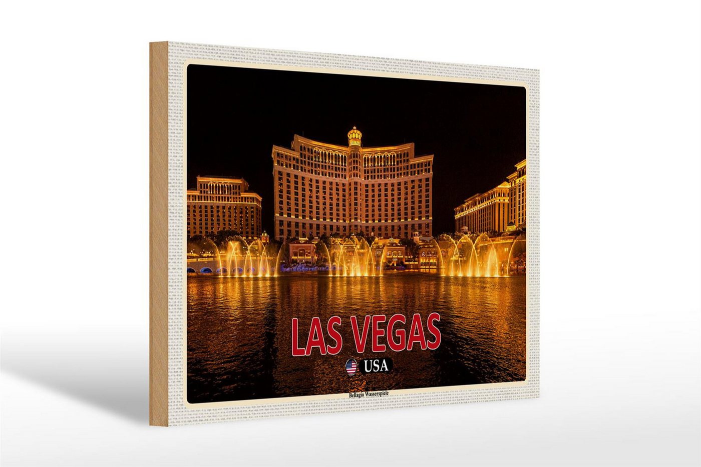 Femer GmbH Holzbild Reise 30x20cm Las Vegas USA Bellagio Wasserspiele, (1 St), Glatte Holzfaserplatte (MDF), vorn beschichtet von Femer GmbH