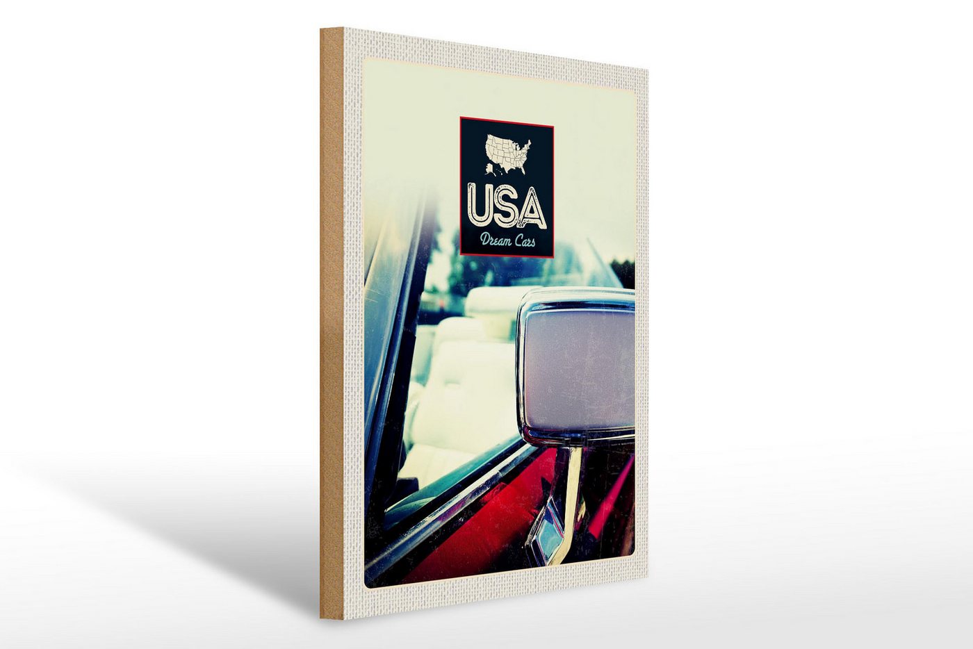 Femer GmbH Holzbild Reise 30x40cm Amerika Fahrzeug Spiegel rot Gemälde, (1 St), Glatte Holzfaserplatte (MDF), vorn beschichtet von Femer GmbH