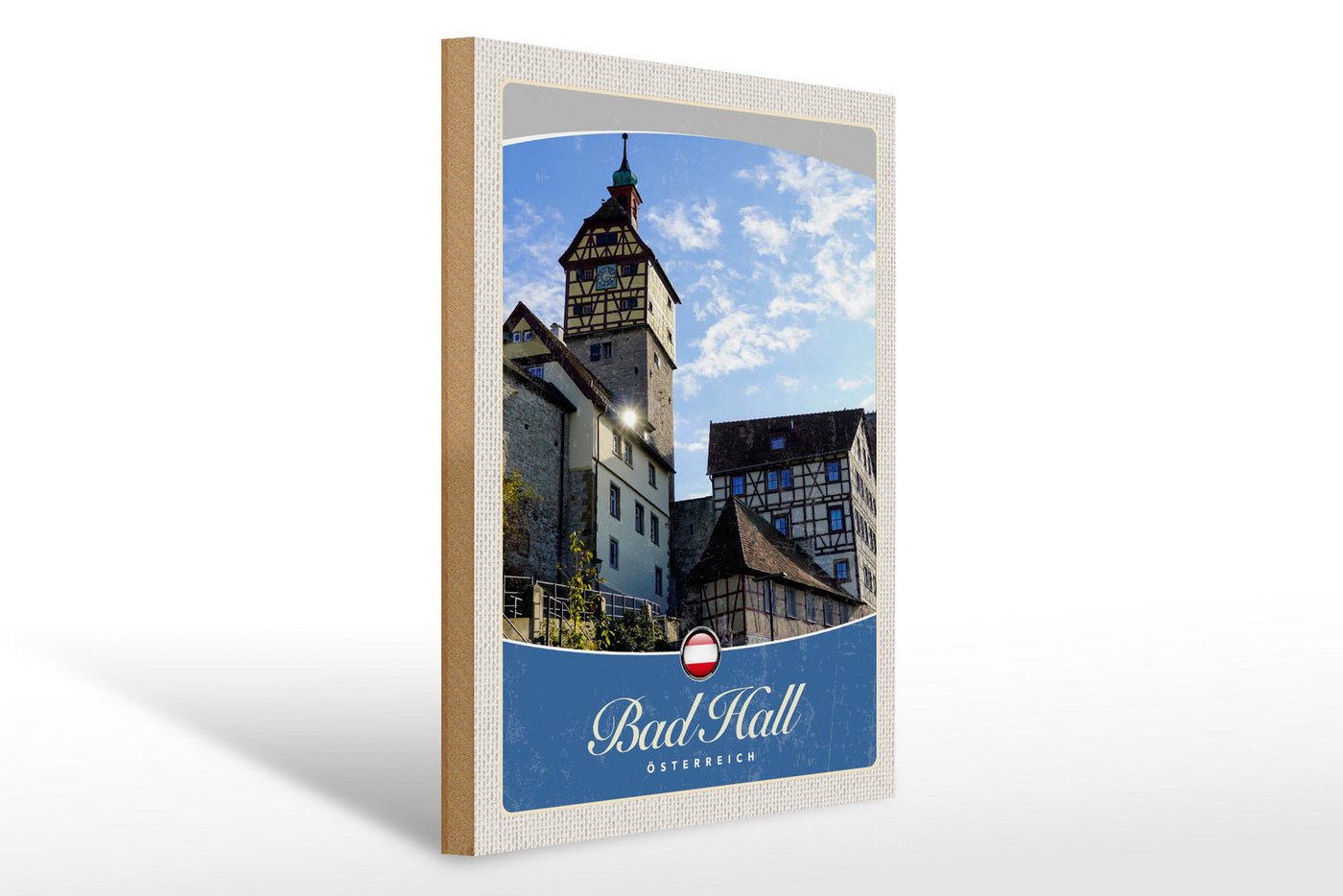Femer GmbH Holzbild Reise 30x40cm Bad Hall Gebäude Mittelalter Urlaub, (1 St), Glatte Holzfaserplatte (MDF), vorn beschichtet von Femer GmbH