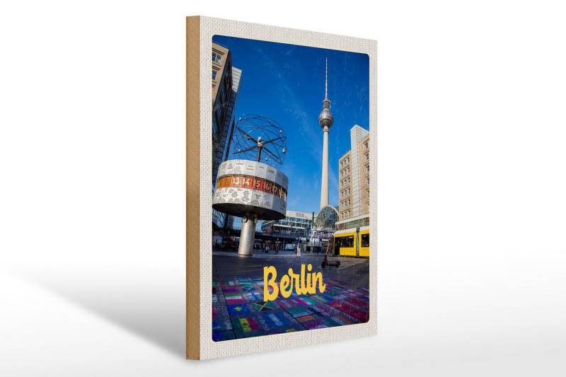 Femer GmbH Holzbild Reise 30x40cm Berlin Deutschland Uhr Alexanderplatz, (1 St), Glatte Holzfaserplatte (MDF), vorn beschichtet von Femer GmbH
