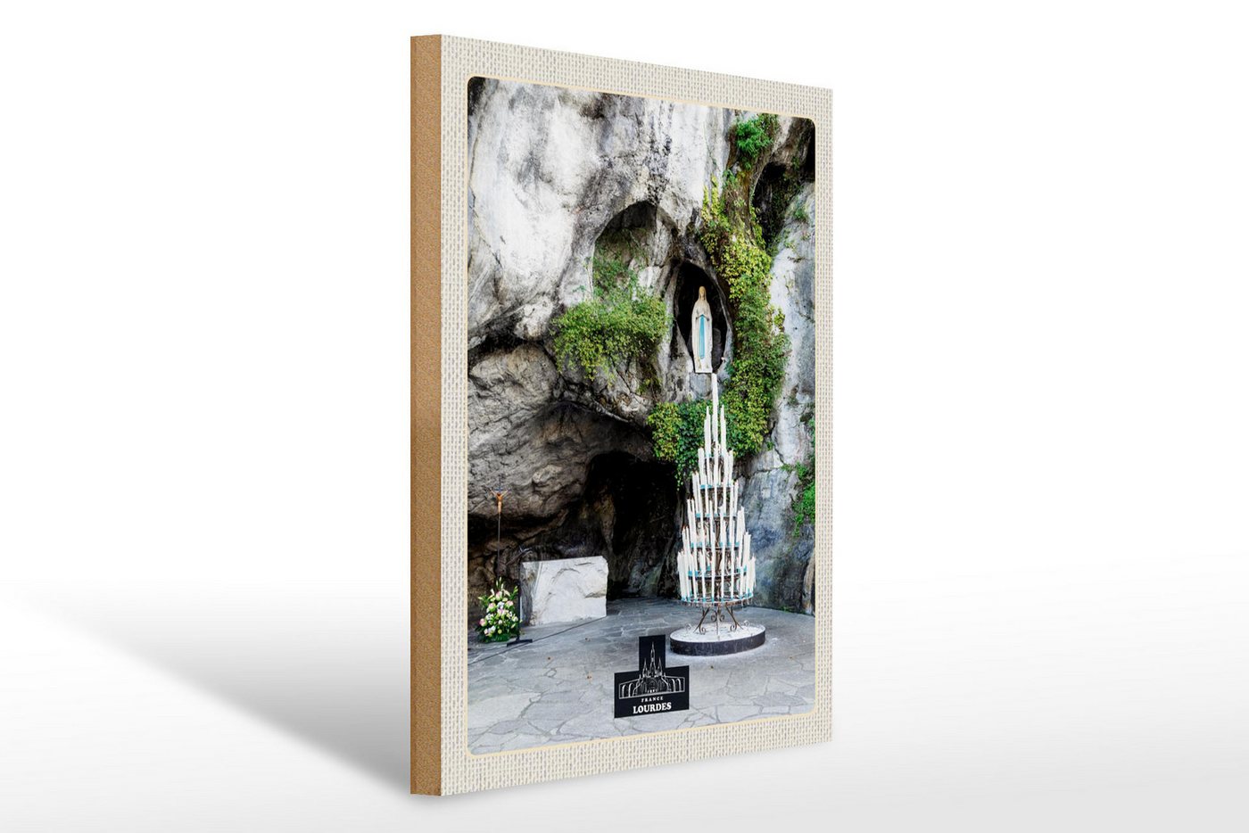 Femer GmbH Holzbild Reise 30x40cm Frankreich Lourdes Jesus Kerzen, (1 St), Glatte Holzfaserplatte (MDF), vorn beschichtet von Femer GmbH