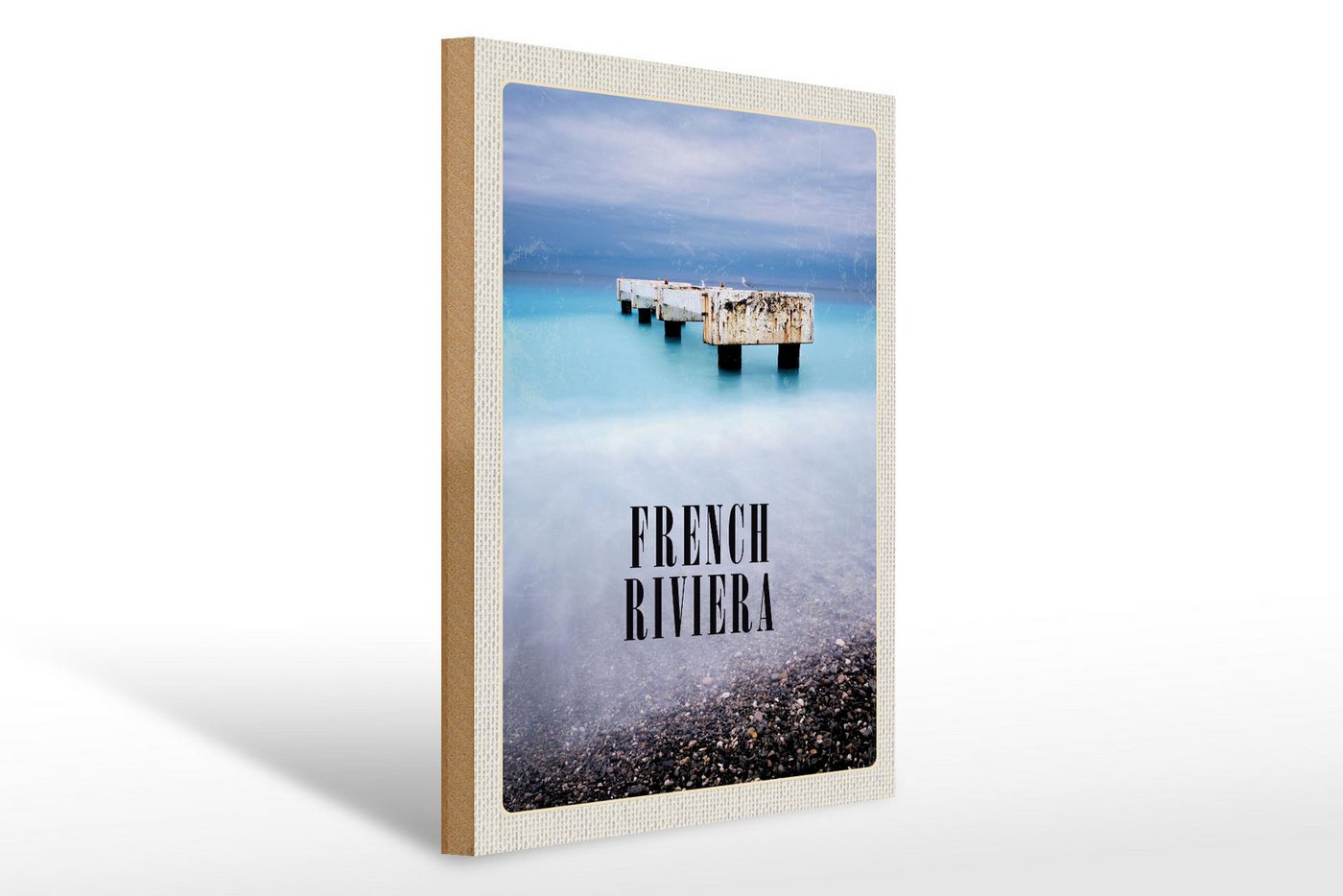 Femer GmbH Holzbild Reise 30x40cm French Riviera Urlaub Poster Retro, (1 St), Glatte Holzfaserplatte (MDF), vorn beschichtet von Femer GmbH