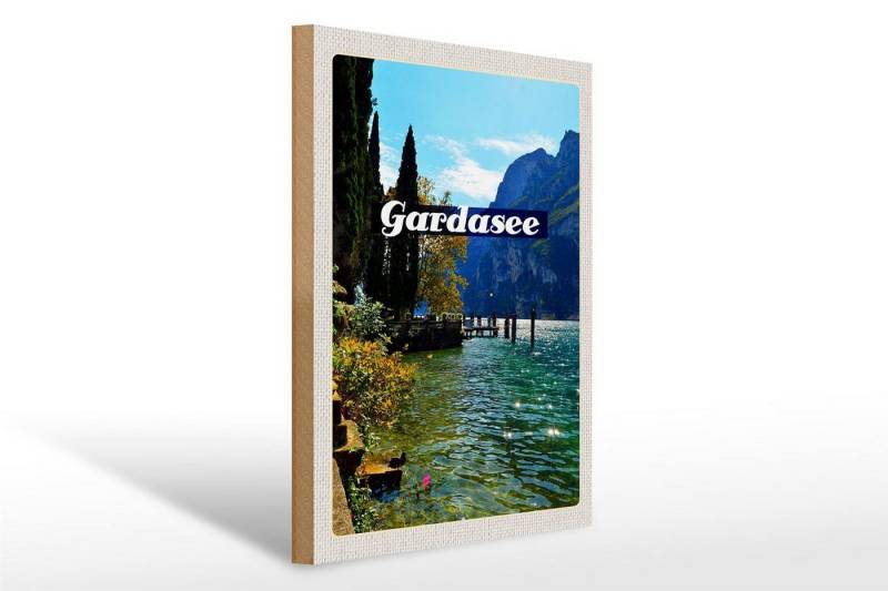 Femer GmbH Holzbild Reise 30x40cm Gardasee Italien See Bäume Gebäude, (1 St), Glatte Holzfaserplatte (MDF), vorn beschichtet von Femer GmbH