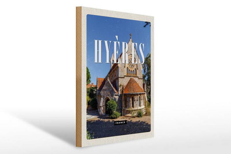 Femer GmbH Holzbild Reise 30x40cm Hyï¿½res France kleine Kirche Holz, (1 St), Glatte Holzfaserplatte (MDF), vorn beschichtet von Femer GmbH