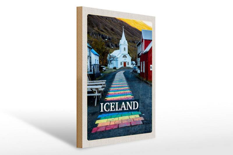 Femer GmbH Holzbild Reise 30x40cm Iceland Iselstaat Kirche Holz, (1 St), Glatte Holzfaserplatte (MDF), vorn beschichtet von Femer GmbH
