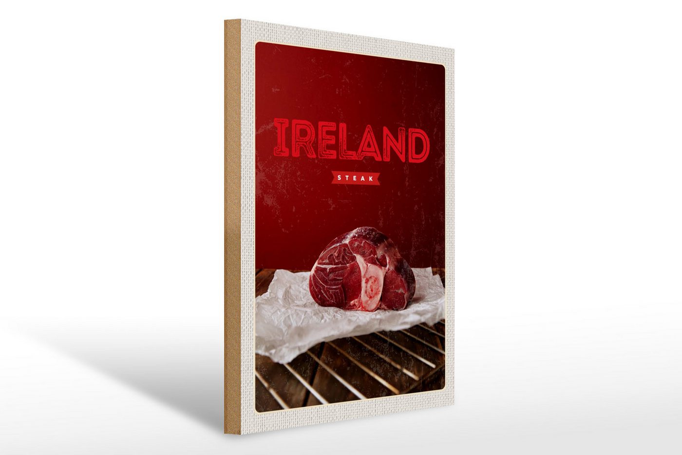 Femer GmbH Holzbild Reise 30x40cm Irland bestes rotes Steak im Ofen, (1 St), Glatte Holzfaserplatte (MDF), vorn beschichtet von Femer GmbH