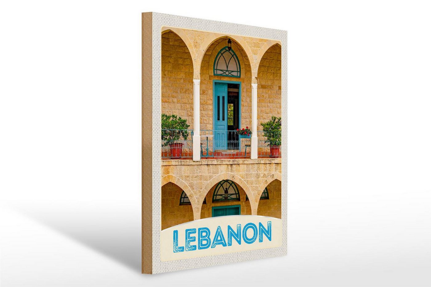 Femer GmbH Holzbild Reise 30x40cm Libanon Gebäude blaue Tür Urlaub, (1 St), Glatte Holzfaserplatte (MDF), vorn beschichtet von Femer GmbH