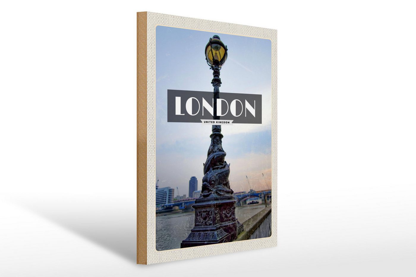 Femer GmbH Holzbild Reise 30x40cm London United Kingdom Retro Poster, (1 St), Glatte Holzfaserplatte (MDF), vorn beschichtet von Femer GmbH