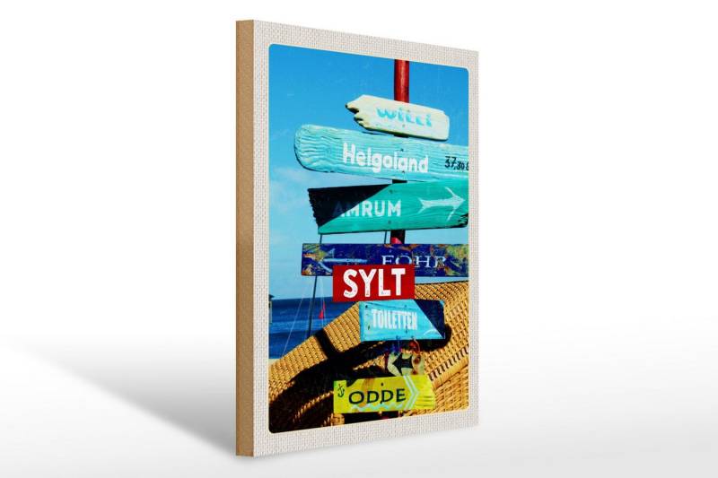 Femer GmbH Holzbild Reise 30x40cm Sylt Insel Wegweiser Holz, (1 St), Glatte Holzfaserplatte (MDF), vorn beschichtet von Femer GmbH