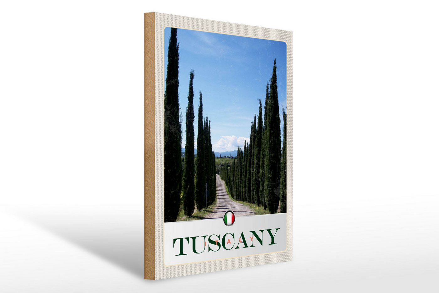 Femer GmbH Holzbild Reise 30x40cm Toskana Italien Straße Allee Bäume, (1 St), Glatte Holzfaserplatte (MDF), vorn beschichtet von Femer GmbH