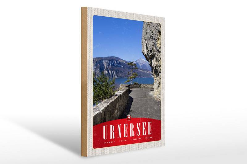 Femer GmbH Holzbild Reise 30x40cm Urnersee Schweiz Gebirge Natur Bäume, (1 St), Glatte Holzfaserplatte (MDF), vorn beschichtet von Femer GmbH