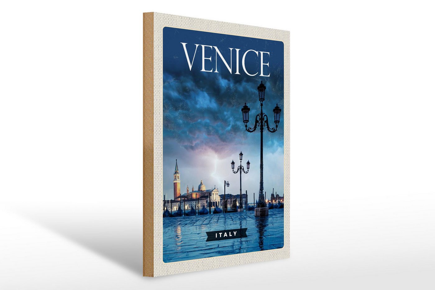 Femer GmbH Holzbild Reise 30x40cm Venice Italy Poster Blitz Gewitter, (1 St), Glatte Holzfaserplatte (MDF), vorn beschichtet von Femer GmbH
