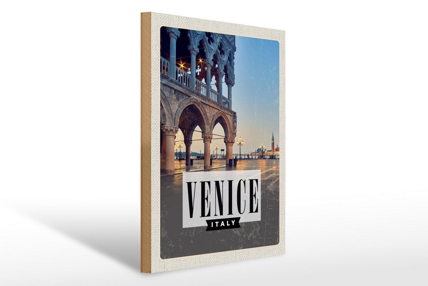 Femer GmbH Holzbild Reise 30x40cm Venice Venedig Panorama Poster, (1 St), Glatte Holzfaserplatte (MDF), vorn beschichtet von Femer GmbH