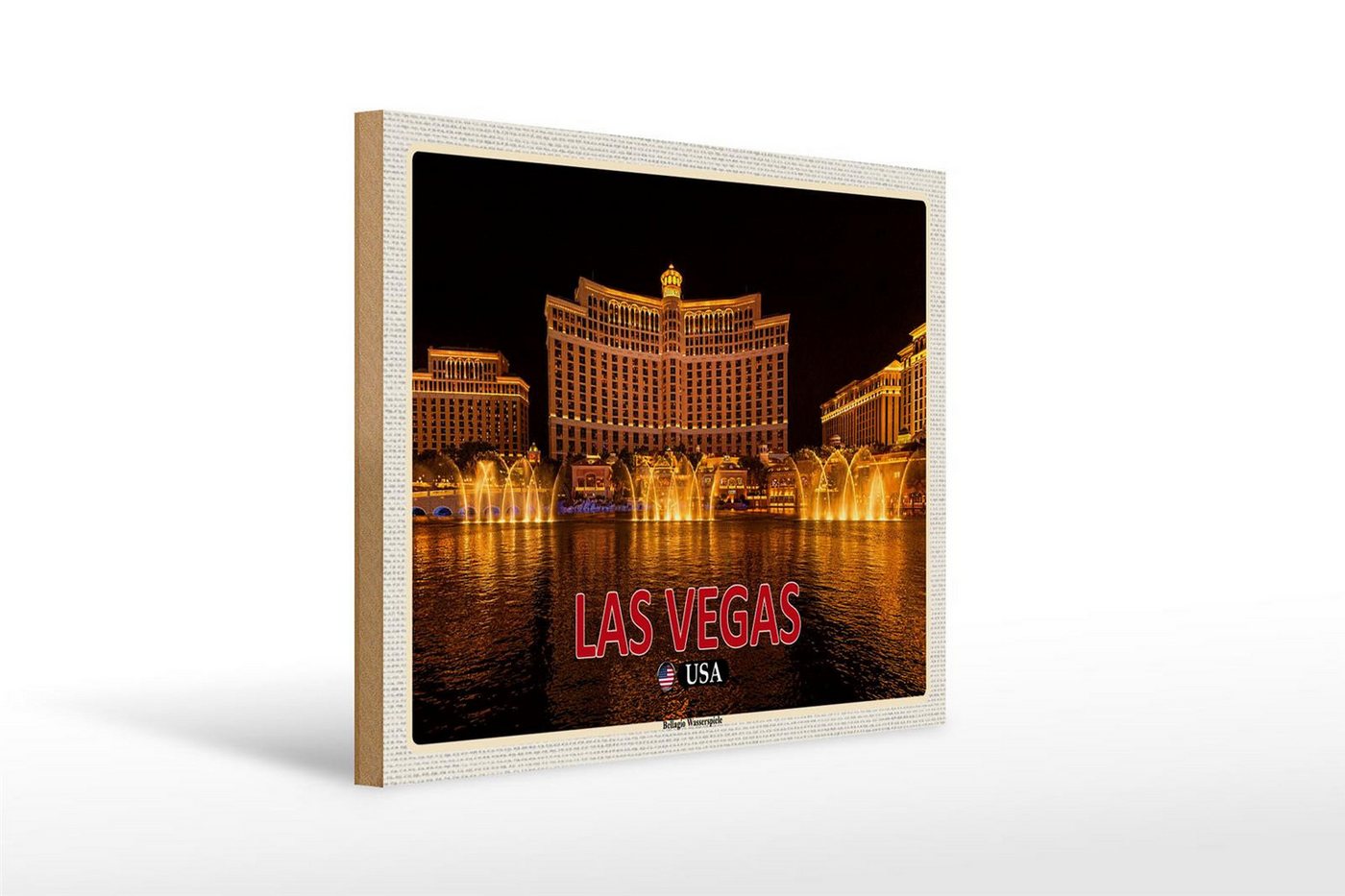 Femer GmbH Holzbild Reise 40x30cm Las Vegas USA Bellagio Wasserspiele, (1 St), Glatte Holzfaserplatte (MDF), vorn beschichtet von Femer GmbH