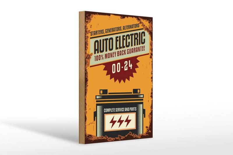 Femer GmbH Holzbild Retro 20x30cm Auto Electric 00-24 service parts, Auto Motorrad Werkstatt Garage, Nostalgie Retro Altes (1 St), Glatte Holzfaserplatte (MDF), vorn beschichtet von Femer GmbH