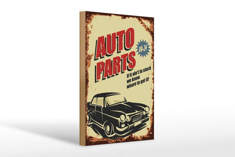 Femer GmbH Holzbild Retro 20x30cm Auto Parts 00-24 Service, Auto Motorrad Werkstatt Garage, Nostalgie Retro Altes (1 St), Glatte Holzfaserplatte (MDF), vorn beschichtet von Femer GmbH