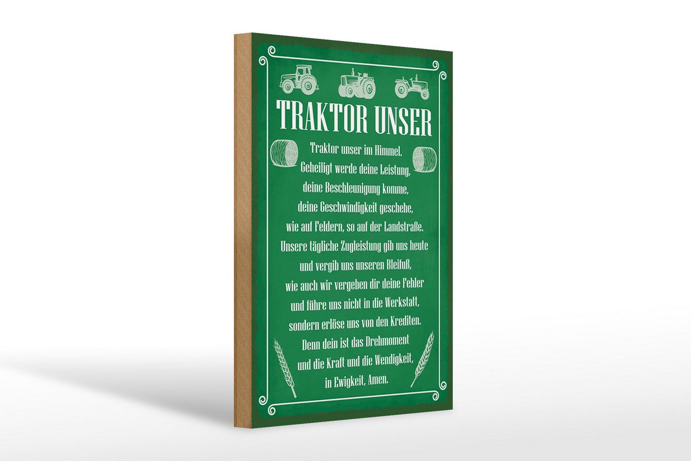 Femer GmbH Holzbild Spruch 20x30cm Traktor unser in Ewigkeit Amen, Auto Motorrad Werkstatt Garage, Sprüche Zitate Lustiges (1 St), Glatte Holzfaserplatte (MDF), vorn beschichtet von Femer GmbH
