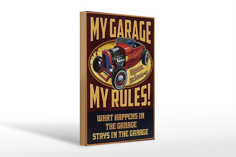 Femer GmbH Holzbild Spruch 20x30cm my garage open 24 hrs my rules, Auto Motorrad Werkstatt Garage, Sprüche Zitate Lustiges (1 St), Glatte Holzfaserplatte (MDF), vorn beschichtet von Femer GmbH