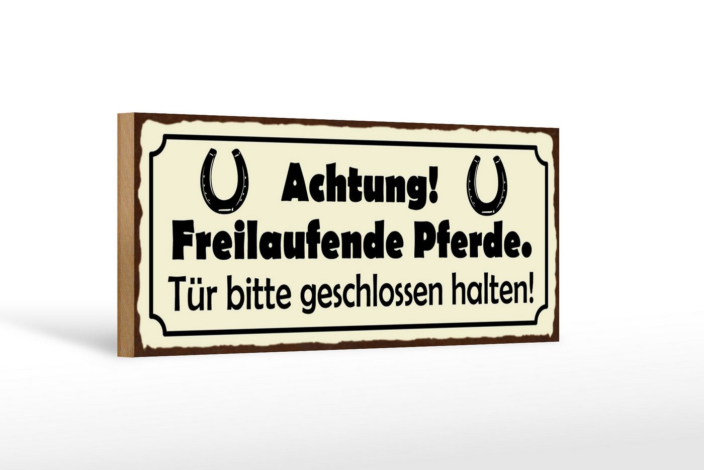 Femer GmbH Holzbild Spruch 27x10cm Achtung freilaufende Pferde Tür, Hinweise und Warnungen, Sprüche Zitate Lustiges (1 St), Glatte Holzfaserplatte (MDF), vorn beschichtet von Femer GmbH
