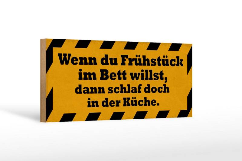 Femer GmbH Holzbild Spruch 27x10cm Frühstück im Bett schlaf Küche, Essen Trinken Genuss, Küche Haus Garten, Sprüche Zitate Lustiges (1 St), Glatte Holzfaserplatte (MDF), vorn beschichtet von Femer GmbH