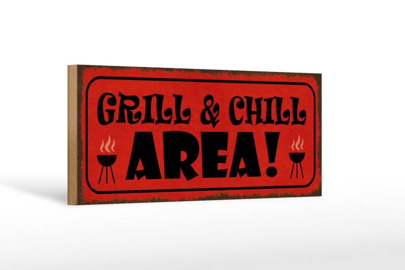 Femer GmbH Holzbild Spruch 27x10cm Grill Chill Area Grillen, Camping Sport Hobby Freizeit, Sprüche Zitate Lustiges (1 St), Glatte Holzfaserplatte (MDF), vorn beschichtet von Femer GmbH