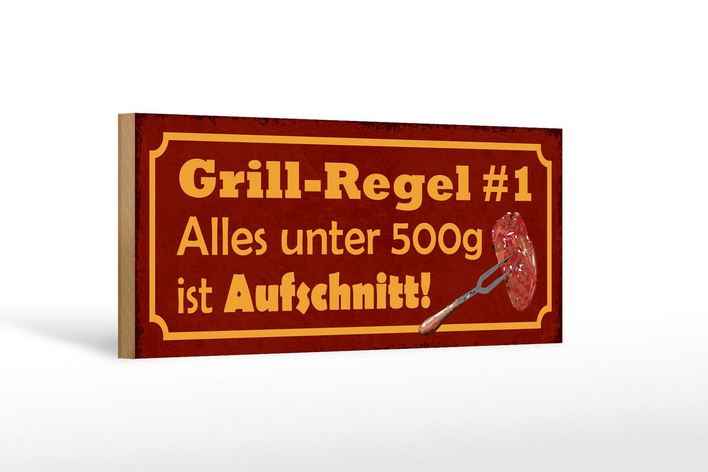Femer GmbH Holzbild Spruch 27x10cm Grill Regel alles unter 500g ist, Camping Sport Hobby Freizeit, Essen Trinken Genuss, Sprüche Zitate Lustiges (1 St), Glatte Holzfaserplatte (MDF), vorn beschichtet von Femer GmbH
