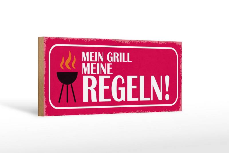 Femer GmbH Holzbild Spruch 27x10cm mein Grill meine Regeln, Camping Sport Hobby Freizeit, Sprüche Zitate Lustiges (1 St), Glatte Holzfaserplatte (MDF), vorn beschichtet von Femer GmbH
