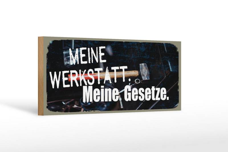 Femer GmbH Holzbild Spruch 27x10cm meine Werkstatt meine Gesetze, Auto Motorrad Werkstatt Garage, Sprüche Zitate Lustiges (1 St), Glatte Holzfaserplatte (MDF), vorn beschichtet von Femer GmbH