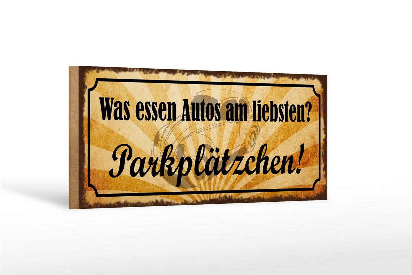 Femer GmbH Holzbild Spruch 27x10cm was essen Autos Parkplätzchen, Auto Motorrad Werkstatt Garage, Essen Trinken Genuss, Parkplatz, Sprüche Zitate Lustiges (1 St), Glatte Holzfaserplatte (MDF), vorn beschichtet von Femer GmbH