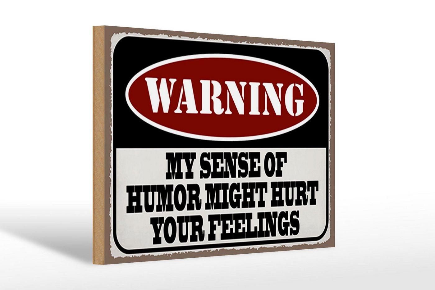 Femer GmbH Holzbild Spruch 30x20cm Warning my sense of humor might hurt, Sprüche Zitate Lustiges (1 St), Glatte Holzfaserplatte (MDF), vorn beschichtet von Femer GmbH