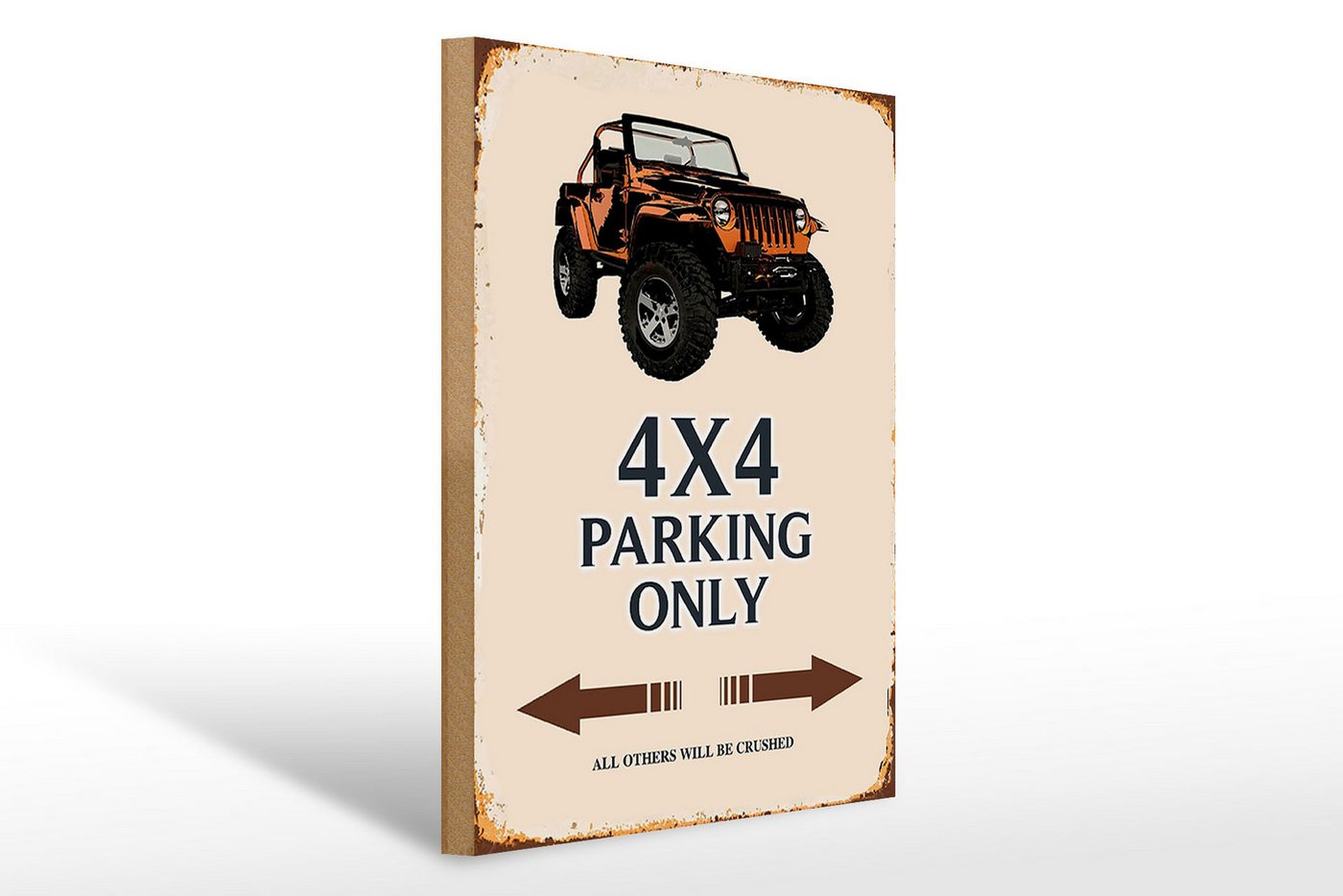 Femer GmbH Holzbild Spruch 30x40cm 4x4 parking only Geländewagen, Auto Motorrad Werkstatt Garage, Parkplatz (1 St), Glatte Holzfaserplatte (MDF), vorn beschichtet von Femer GmbH