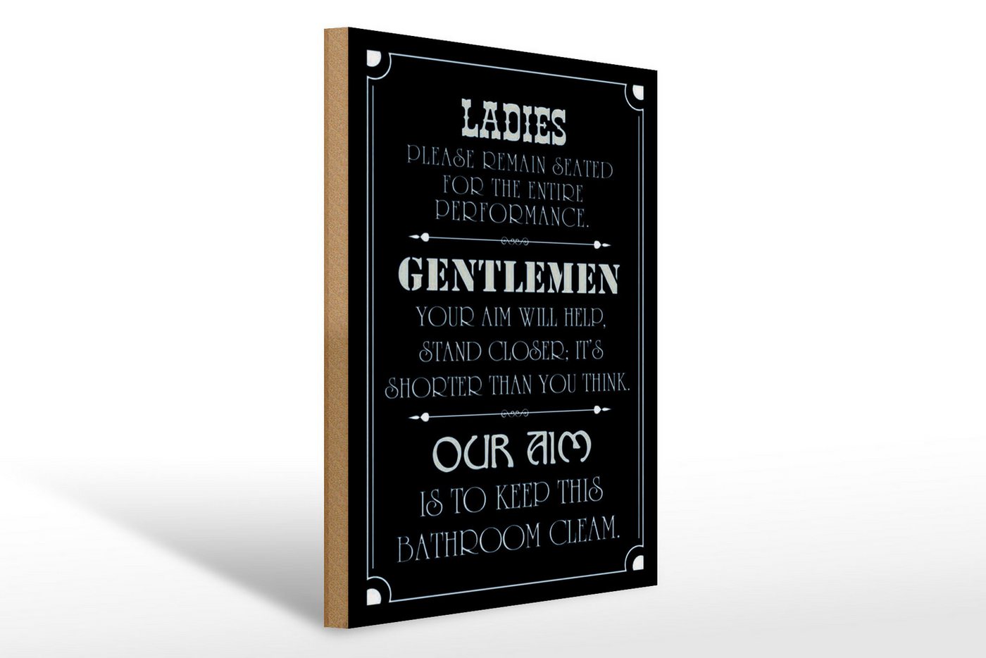 Femer GmbH Holzbild Spruch 30x40cm Ladies Gentlemen Badezimmer, Sprüche Zitate Lustiges (1 St), Glatte Holzfaserplatte (MDF), vorn beschichtet von Femer GmbH