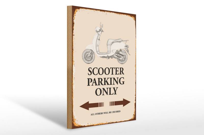 Femer GmbH Holzbild Spruch 30x40cm Skooter Parking only all others, Auto Motorrad Werkstatt Garage, Parkplatz (1 St), Glatte Holzfaserplatte (MDF), vorn beschichtet von Femer GmbH
