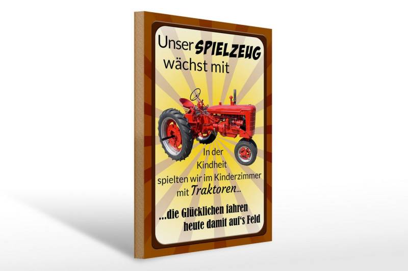 Femer GmbH Holzbild Spruch 30x40cm Spielzeug wächst mit Traktor, Auto Motorrad Werkstatt Garage, Sprüche Zitate Lustiges (1 St), Glatte Holzfaserplatte (MDF), vorn beschichtet von Femer GmbH