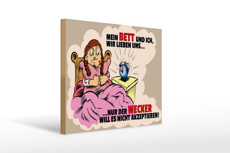 Femer GmbH Holzbild Spruch 40x30cm Mein Bett und Ich wir lieben uns, Sprüche Zitate Lustiges (1 St), Glatte Holzfaserplatte (MDF), vorn beschichtet von Femer GmbH