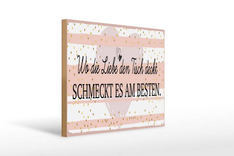 Femer GmbH Holzbild Spruch 40x30cm Wo die Liebe den Tisch deckt, Sprüche Zitate Lustiges (1 St), Glatte Holzfaserplatte (MDF), vorn beschichtet von Femer GmbH
