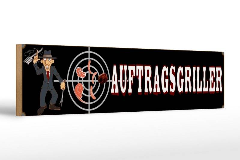 Femer GmbH Holzbild Spruch 46x10cm Auftragsgriller Grill Wurst Steak, Camping Sport Hobby Freizeit, Essen Trinken Genuss, Sprüche Zitate Lustiges (1 St), Glatte Holzfaserplatte (MDF), vorn beschichtet von Femer GmbH