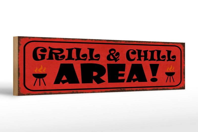 Femer GmbH Holzbild Spruch 46x10cm Grill Chill Area Grillen, Camping Sport Hobby Freizeit, Sprüche Zitate Lustiges (1 St), Glatte Holzfaserplatte (MDF), vorn beschichtet von Femer GmbH
