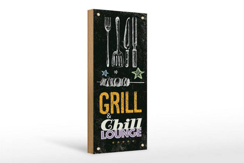 Femer GmbH Holzbild Spruch Grill & Chill Fleisch Grillen 10x27cm, Camping Sport Hobby Freizeit, Essen Trinken Genuss, Sprüche Zitate Lustiges (1 St), Glatte Holzfaserplatte (MDF), vorn beschichtet von Femer GmbH