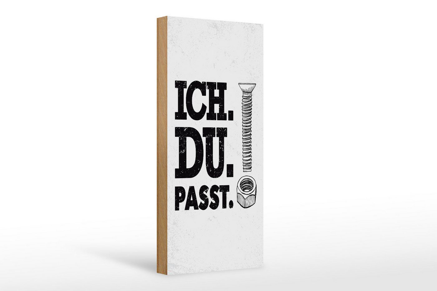 Femer GmbH Holzbild Spruch Ich Du Passt Schraube Mutter 10x27cm, (1 St), Glatte Holzfaserplatte (MDF), vorn beschichtet von Femer GmbH