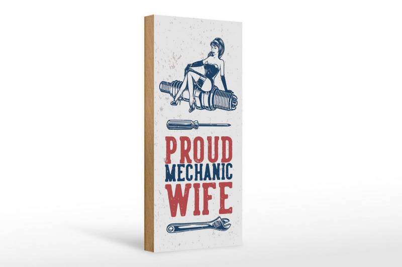 Femer GmbH Holzbild Spruch Pinup Proud mechanic wife 10x27cm, Auto Motorrad Werkstatt Garage, Beruf Arbeit, Sprüche Zitate Lustiges (1 St), Glatte Holzfaserplatte (MDF), vorn beschichtet von Femer GmbH