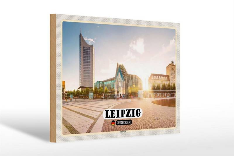 Femer GmbH Holzbild Städte Leipzig Innenstadt Teich Gebäude 30x20cm, (1 St), Glatte Holzfaserplatte (MDF), vorn beschichtet von Femer GmbH