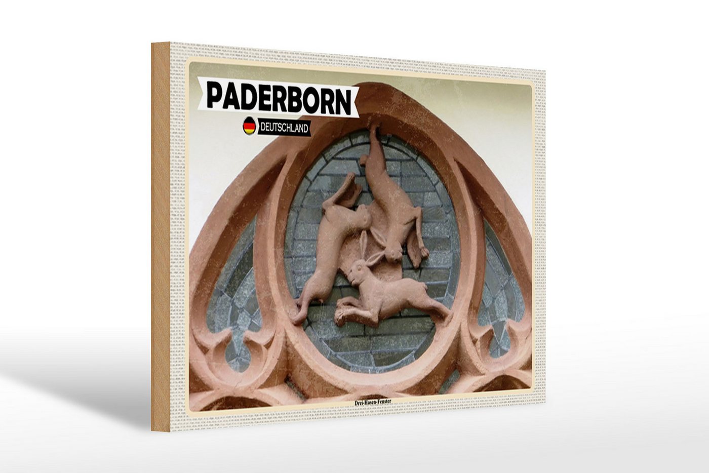 Femer GmbH Holzbild Städte Paderborn Drei Hasen-Fenster 30x20cm, (1 St), Glatte Holzfaserplatte (MDF), vorn beschichtet von Femer GmbH