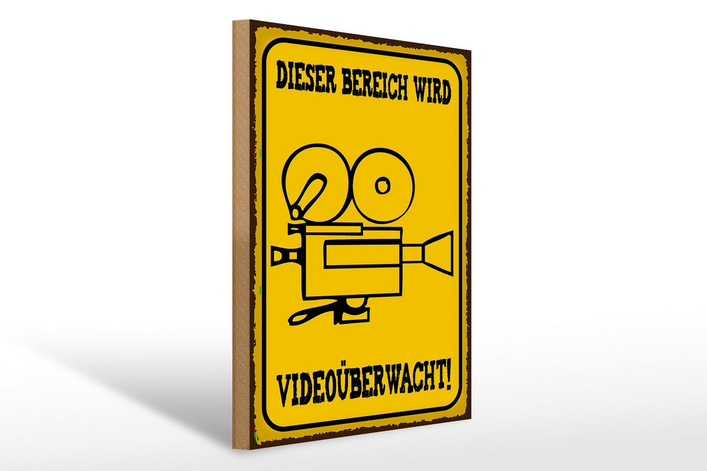 Femer GmbH Holzbild Warnschild 30x40cm Bereich videoüberwacht, Hinweise und Warnungen (1 St), Glatte Holzfaserplatte (MDF), vorn beschichtet von Femer GmbH