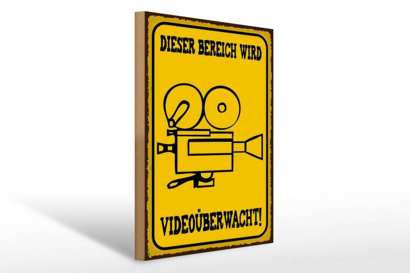 Femer GmbH Holzbild Warnschild 30x40cm Bereich videoüberwacht, Hinweise und Warnungen (1 St), Glatte Holzfaserplatte (MDF), vorn beschichtet von Femer GmbH